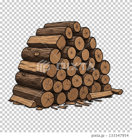 A large stacked pile of wooden logs for winter firewood. A large stacked pile of wooden logs for winter firewood. 133347954