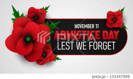 Modern Armistice Day Banner with Poppies and Ribbon Elements 133347999
