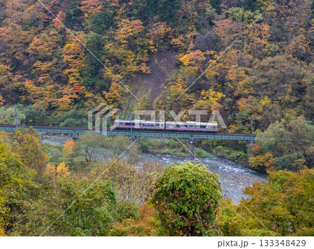 【田沢湖線】紅葉する渓谷を通過する普通列車 【田沢湖線】紅葉する渓谷を通過する普通列車 133348429