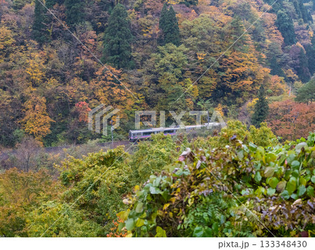 【田沢湖線】紅葉する渓谷を通過する普通列車 【田沢湖線】紅葉する渓谷を通過する普通列車 133348430