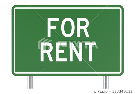 For Rent, green road sign. 3D rendering For Rent, green road sign. 3D rendering 133349112