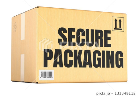 Secure Packaging, cardboard shipping box. 3D rendering Secure Packaging, cardboard shipping box. 3D rendering 133349118