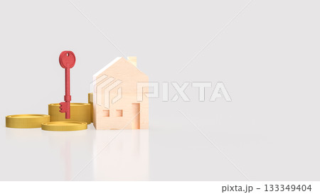 The Real Estate Investment Concept with Wooden House and Key 3d Rendering. 133349404