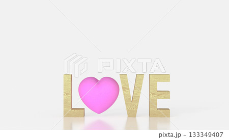 LOVE Text with Pink Heart Symbol on White Background 3d render. 133349407