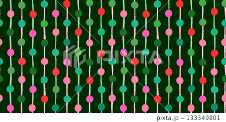 Dots and stripes vector seamless pattern, red, green and pink Christmas background for textiles and banners 133349801