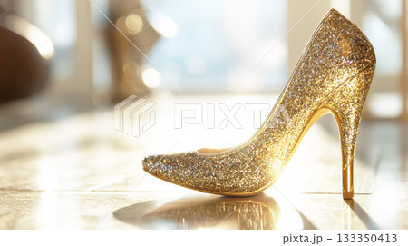 輝くゴールドラメのハイヒールパンプス 輝くゴールドラメのハイヒールパンプス 133350413