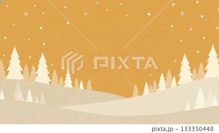 温かい黄色の冬の森背景・雪と星が舞う柔らかなクリスマス風景 温かい黄色の冬の森背景・雪と星が舞う柔らかなクリスマス風景 133350448