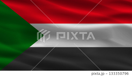Sudan flag with fabric texture Realistic flag of Sudan waving 133350796