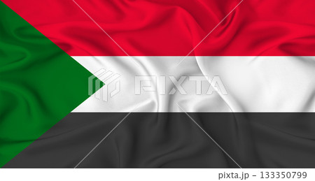 Realistic Sudan flag waving Close up of flag of Sudan with cloth texture Realistic Sudan flag waving Close up of flag of Sudan with cloth texture 133350799
