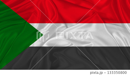 Flag of Sudan with cloth texture Close up of Sudan flag waving Flag of Sudan with cloth texture Close up of Sudan flag waving 133350800