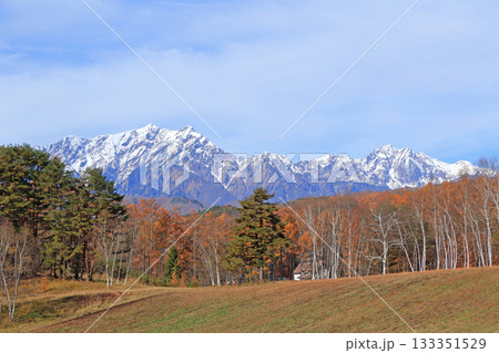 晩秋の中山高原から望む北アルプス 133351529