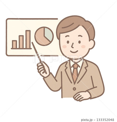グラフを説明するスーツを着た男性のイラスト グラフを説明するスーツを着た男性のイラスト 133352048