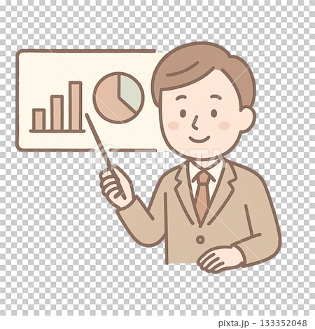 グラフを説明するスーツを着た男性のイラスト グラフを説明するスーツを着た男性のイラスト 133352048