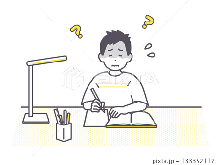 自宅学習中の男の子が困っているイメージイラスト　わからない　難しい 133352117