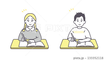 男の子と女の子が机で勉強しているイメージイラスト 男の子と女の子が机で勉強しているイメージイラスト 133352118