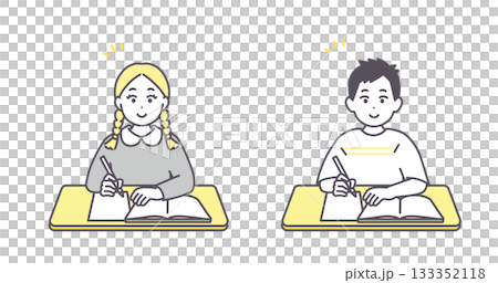 男の子と女の子が机で勉強しているイメージイラスト 男の子と女の子が机で勉強しているイメージイラスト 133352118