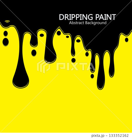 Black ink dripping paint spill leaking on yellow background. Vector illustration. Black ink dripping paint spill leaking on yellow background. Vector illustration. 133352162