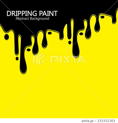 Black ink dripping  paint spill leaking on yellow background. Vector illustration. 133352163