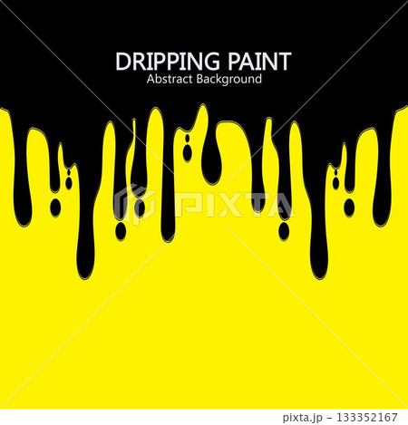Black ink dripping  paint spill leaking on yellow background. Vector illustration. 133352167