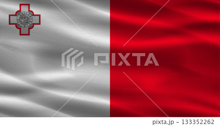Malta flag with fabric texture. Realistic flag of Malta waving 133352262