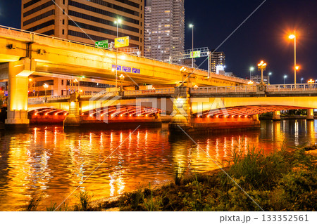 《大阪府》中之島公園の夜景・難波橋 《大阪府》中之島公園の夜景・難波橋 133352561