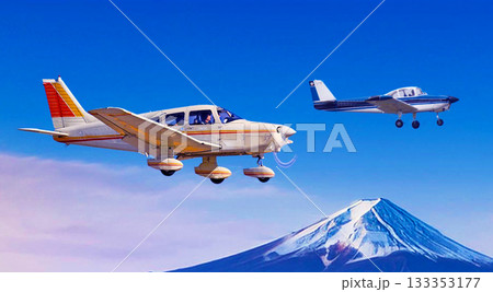 富士山を飛ぶ小型機のイラスト 富士山を飛ぶ小型機のイラスト 133353177