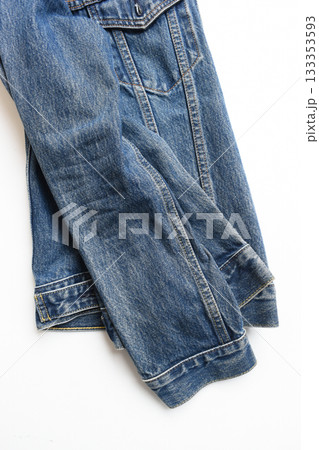 blue denim shirt texture isolated on white background, jean fashion style 133353593
