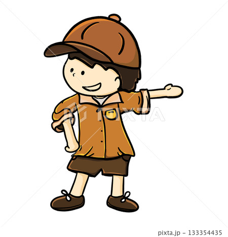Cartoon tour guide showing direction hand illustration 133354435