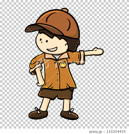 Cartoon tour guide showing direction hand illustration 133354435