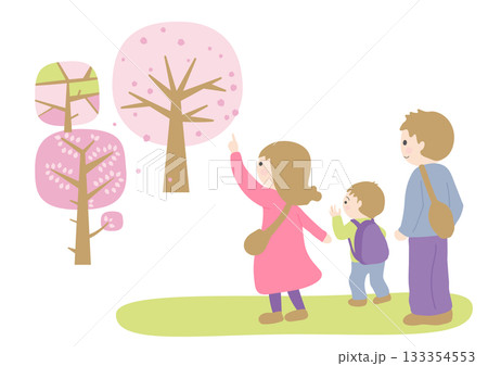満開の桜を見に来た家族のイラスト 133354553