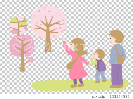 満開の桜を見に来た家族のイラスト 133354553