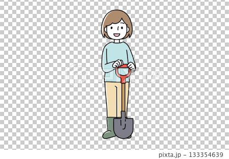 一位手持鐵鍬的女性的插圖 133354639