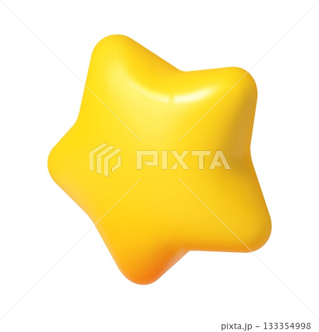 3d yellow five point star realistic form. Client experience feedback isolated icon, product rating yellow symbol or rounded star 3d realistic vector shape. Light spark symbol or figure 133354998