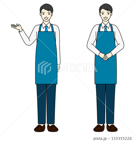 お客様を案内し丁寧に接客するエプロン姿の男性店員 133355228