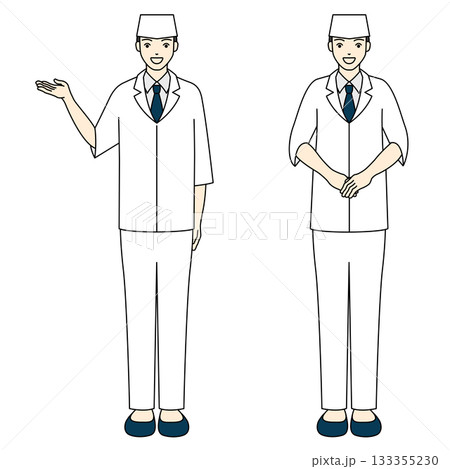 丁寧に案内する和食料理人の男性 丁寧に案内する和食料理人の男性 133355230