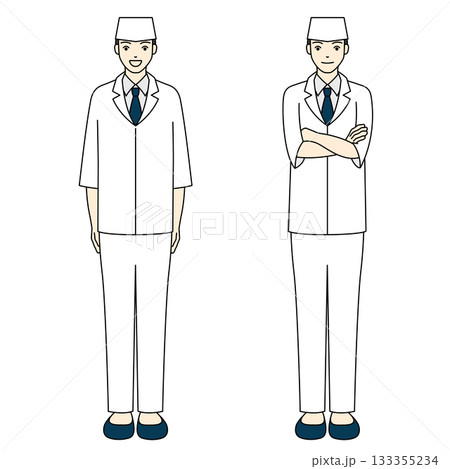 腕組みをして自信を見せる和食料理人と板前の全身イラスト 133355234