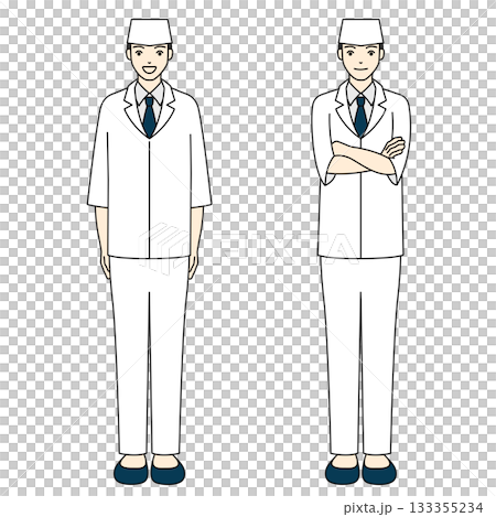 一幅日本廚師全身像,兩人雙臂交叉,顯得自信滿滿。 一幅日本廚師全身像,兩人雙臂交叉,顯得自信滿滿。 133355234