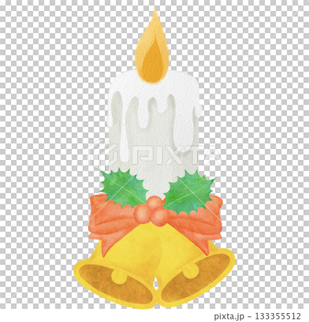 Watercolor style Christmas candle and bell illustration 133355512