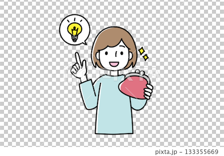 Illustration of a woman having an idea while holding a clasp Illustration of a woman having an idea while holding a clasp 133355669