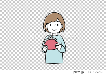 一位女士手持皮夾的插圖 一位女士手持皮夾的插圖 133355769