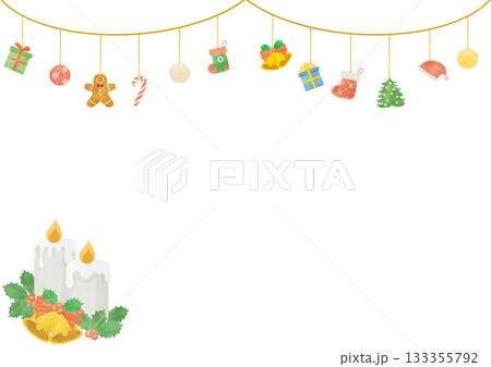 水彩風のクリスマスガーランドとキャンドルのフレーム 133355792