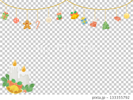 水彩風のクリスマスガーランドとキャンドルのフレーム 133355792