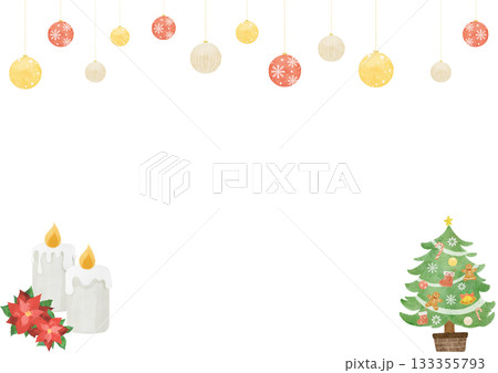 水彩風のクリスマスガーランドとキャンドルのフレーム 133355793