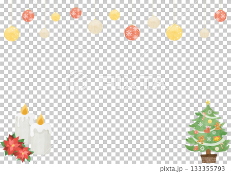 水彩風のクリスマスガーランドとキャンドルのフレーム 133355793