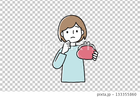 一位面露憂愁的女子手提錢包的插圖 一位面露憂愁的女子手提錢包的插圖 133355860