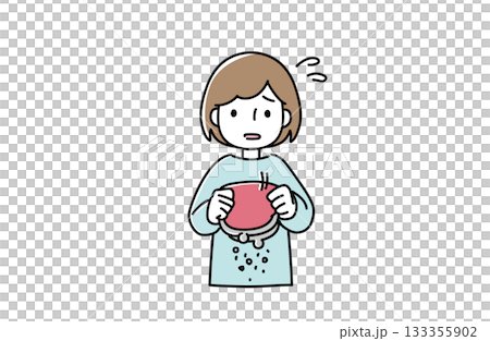Illustration of a woman in trouble holding an empty purse 133355902