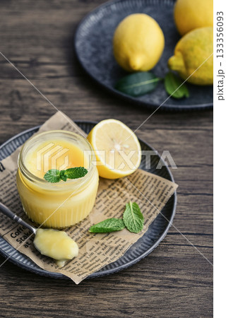 Homemade lemon curd in a glass jar 133356093