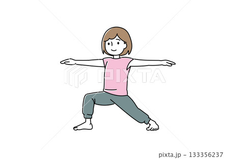 両手を広げヨガのポーズをする女性のイラスト 133356237