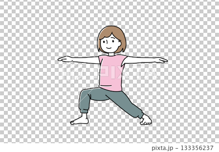 圖解:一位女性擺出瑜珈姿勢,雙臂伸展。 圖解:一位女性擺出瑜珈姿勢,雙臂伸展。 133356237