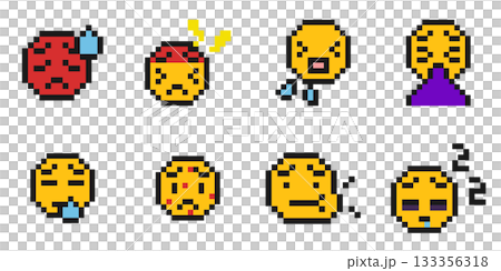 8-bit pixel art various illness face icon set 133356318